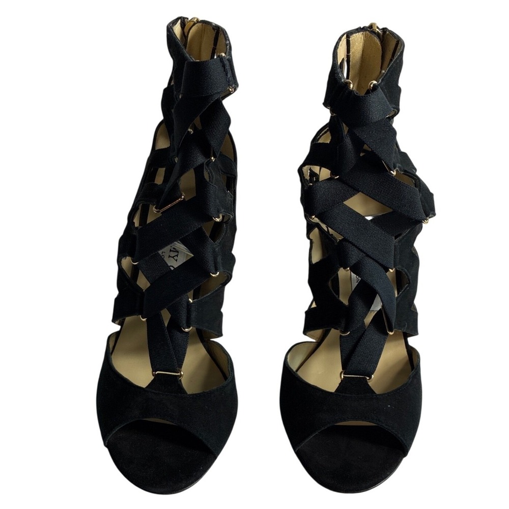 Jimmy Choo Black Suede Cage Sandals Lattice Stiletto Heels Size 36.5 Italy